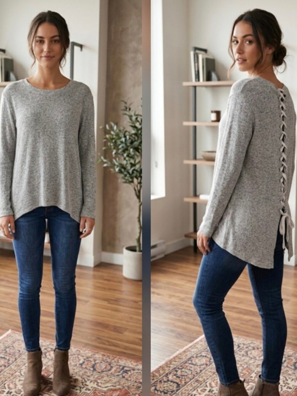 Ardene Gray Lace-Up Back Long Sleeve Sweater